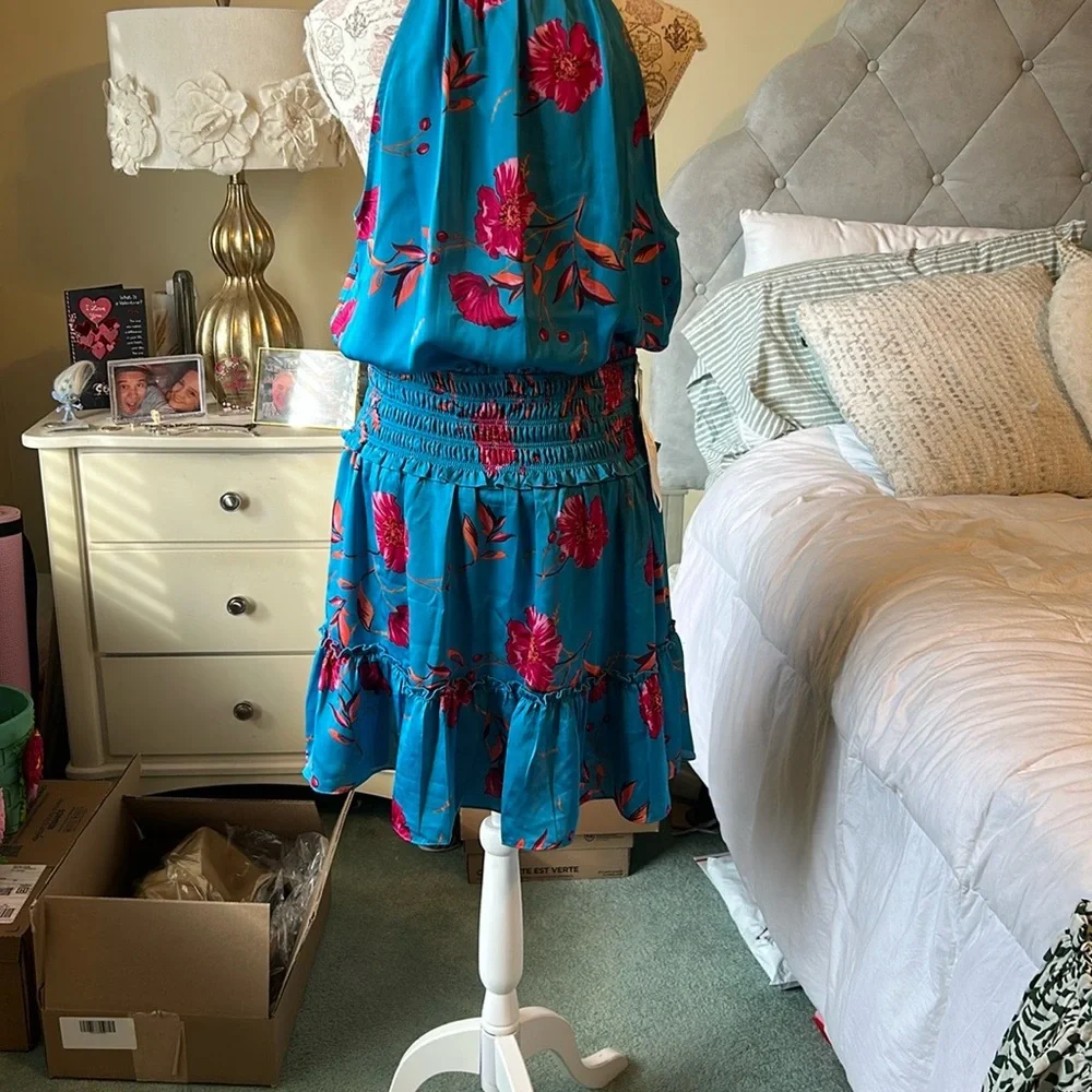 NWT BCBG Teal Floral dress - Picture 5 of 6